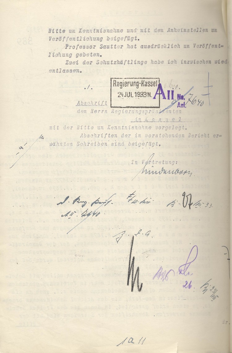 Bericht über Inschutzhaftnahme von Freunden Philipp Scheidemanns in Kassel