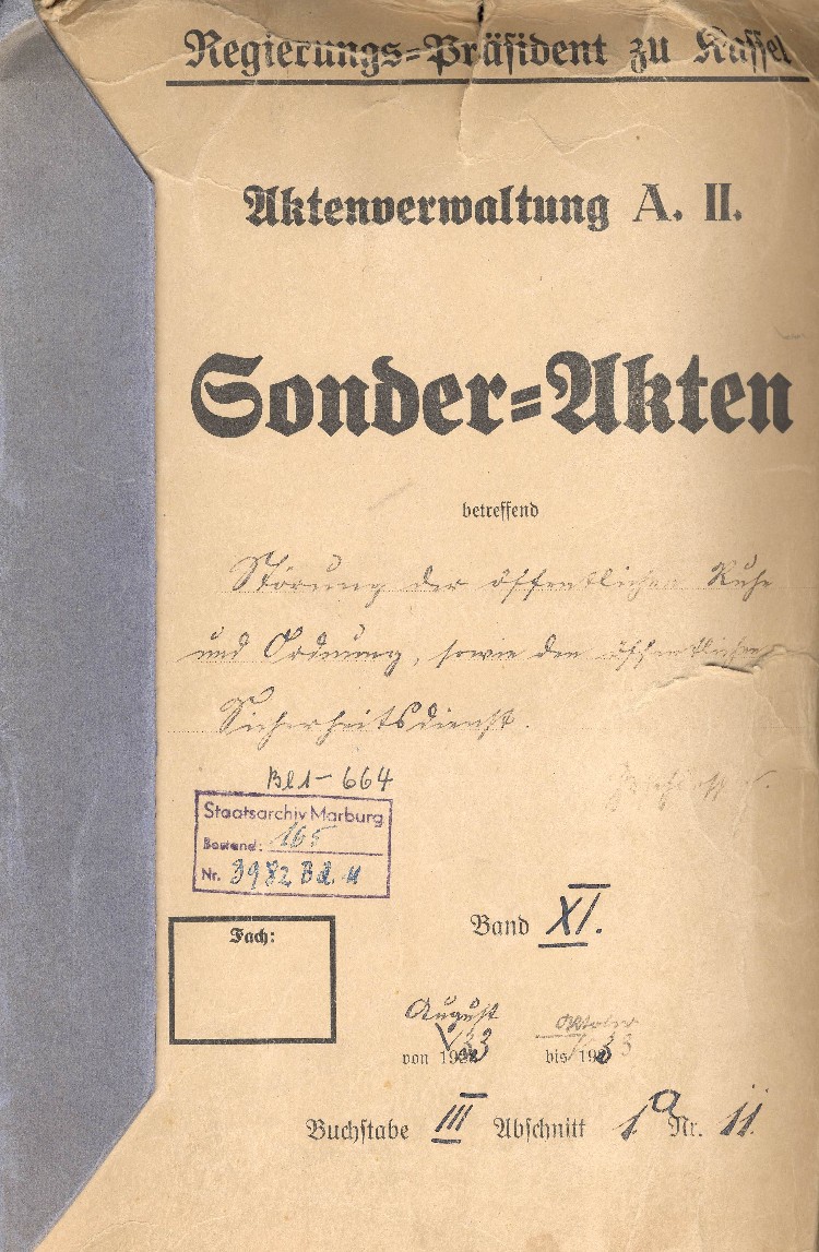 Aktendeckel: Sonderakten betreffend Störung der öffentlichen Ruhe und Ordnung sowie den öffentlichen Sicherheitsdienst , Bd. XI