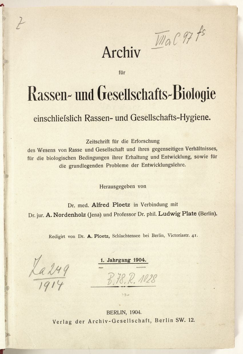 Archiv für Rassen- und Gesellschaftsbiologie, 1. Jahrgang, 1904