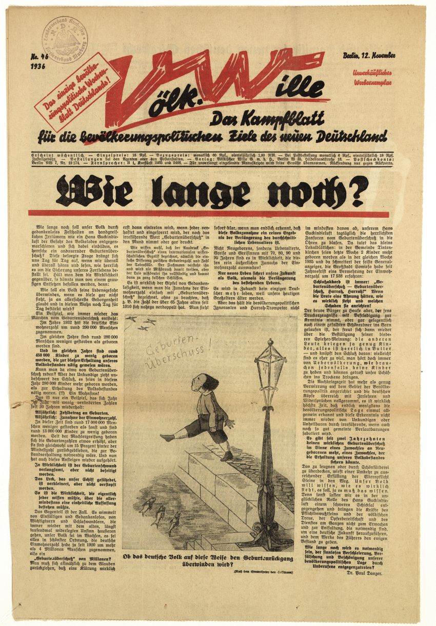 „Völkischer Wille – das Kampfblatt für die bevölkerungspolitischen Ziele des neuen Deutschland”, Nr. 46, 12. November 1936