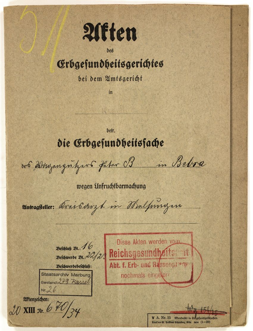 Fallakte des Erbgesundheitsgerichts Kassel, 1934-1935