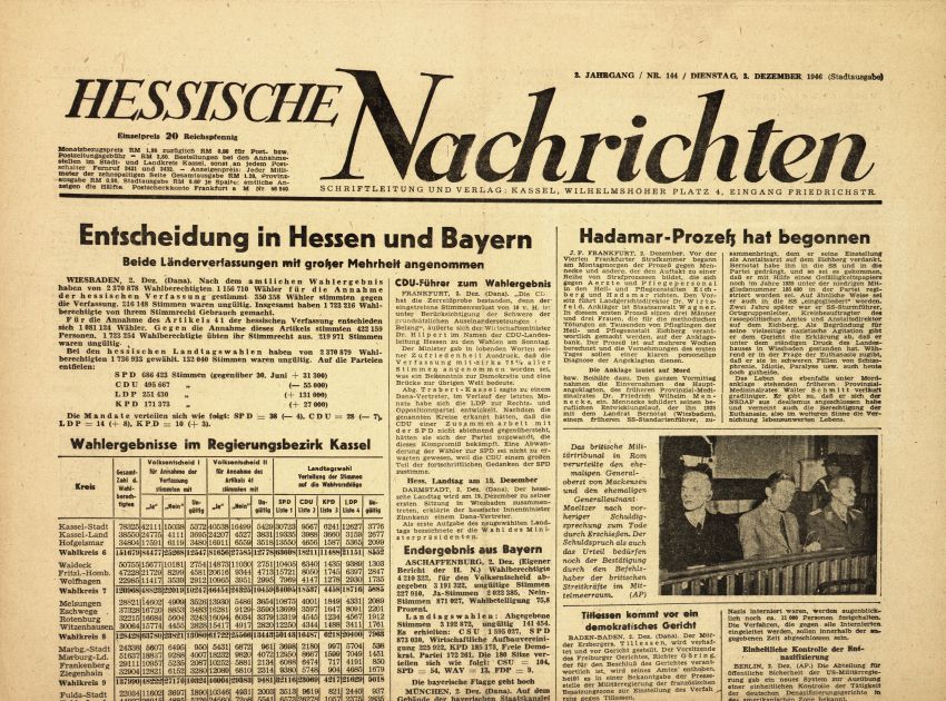 „Hadamar-Prozeß hat begonnen“, Hessische Nachrichten, 3. Dezember 1946