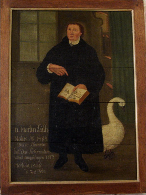 Luther mit Gans, Martinskirche in Lohra um 1700