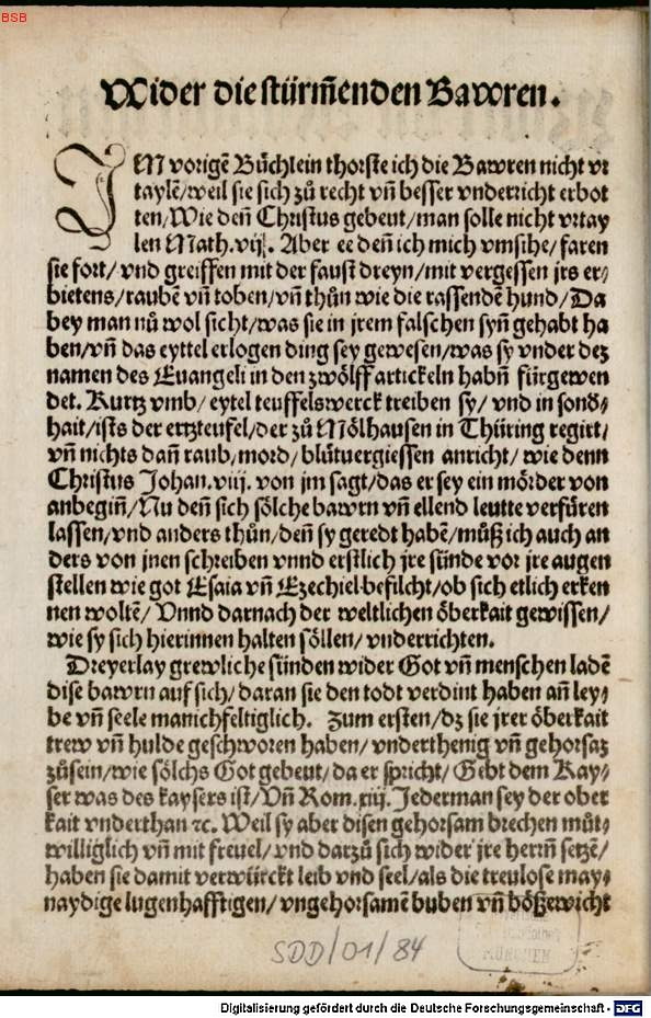 Martin Luther, Wider die mordischen vnd Reubischen Rotten der Bawren, Wittenberg 1525