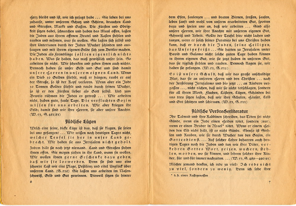 Landesbischof Martin Sasse (Thüringen),  Martin Luther über die Juden:  Weg mit ihnen!, November 1938 [Originalschrift]