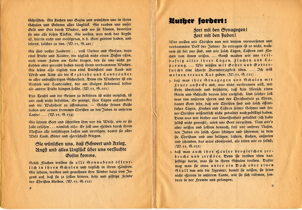 Landesbischof Martin Sasse (Thüringen),  Martin Luther über die Juden:  Weg mit ihnen!, November 1938 [Originalschrift]