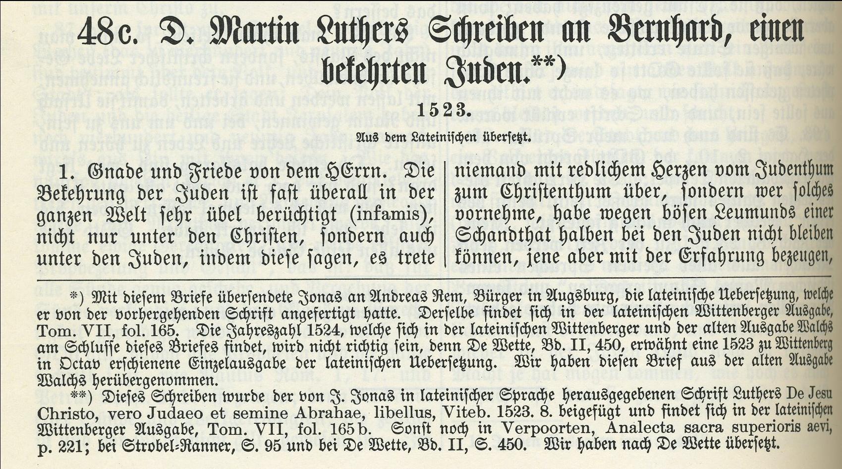 Dr. Martin Luthers Schreiben an Bernhard, einen bekehrten Juden, 1523