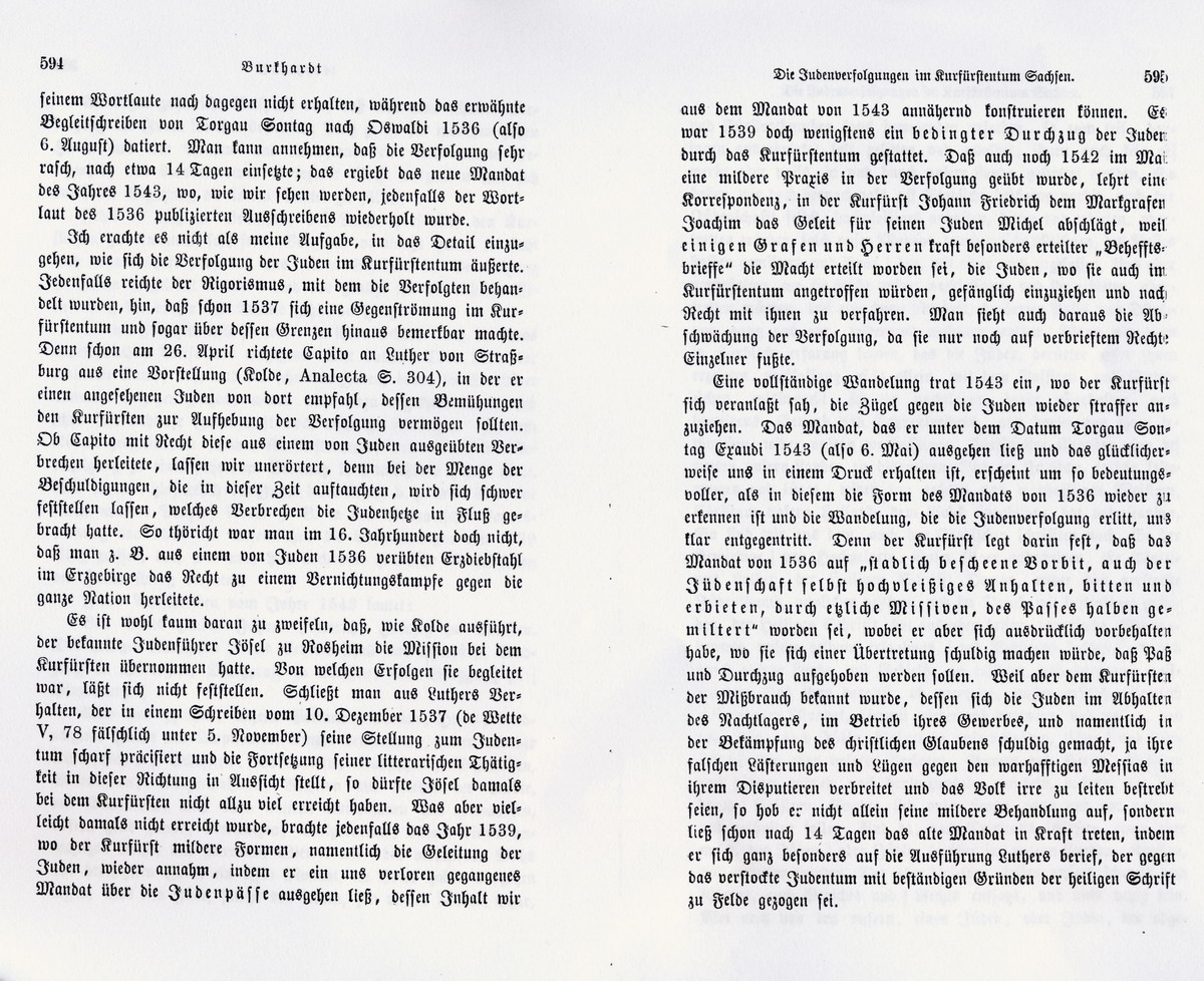 Burckhardt, Die Judenverfolgungen im Kurfürstentum Sachsen von 1536 - 1543, mit "Judenaustreibung" des sächsischen Kurfürsten Johann Friedrich, gegeben zu Wittenberg am 6. Mai 1543
