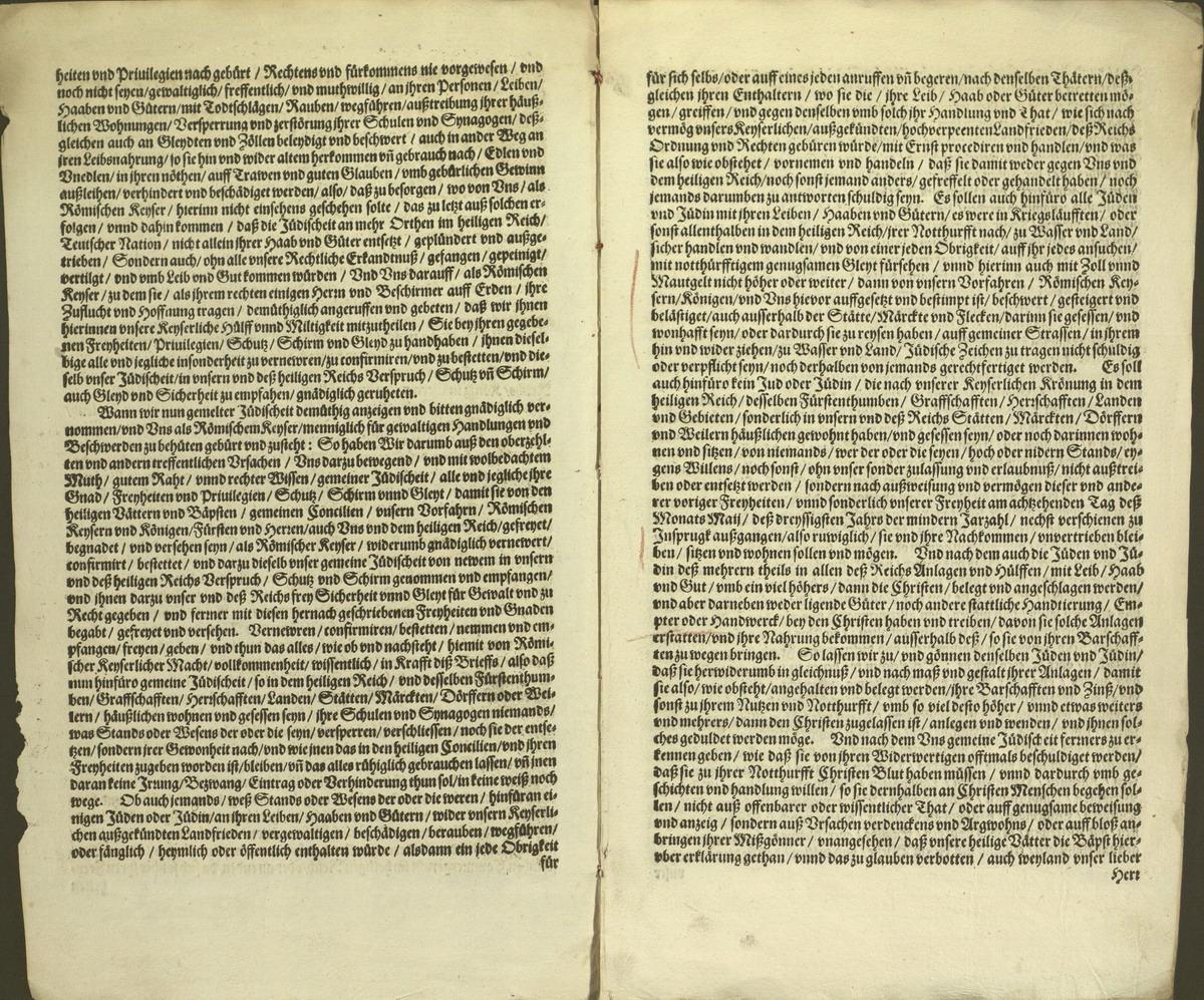 Das Große Judenprivileg Kaiser Karl V., gegeben zu Speyer, 3. April 1544 [Originaldokument mit Regest]