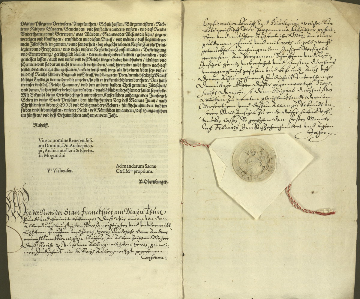 Das Große Judenprivileg Kaiser Karl V., gegeben zu Speyer, 3. April 1544 [Originaldokument mit Regest]