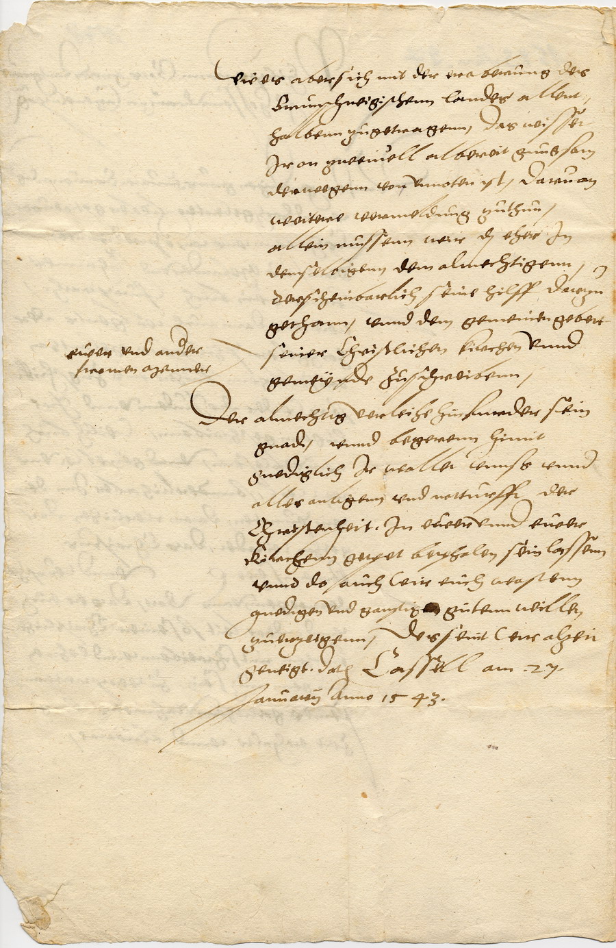 Brief von Landgraf Philipp an Luther mit Stellungnahme zu Luthers "Von den Juden und ihren Lügen" vom 27. Januar 1543