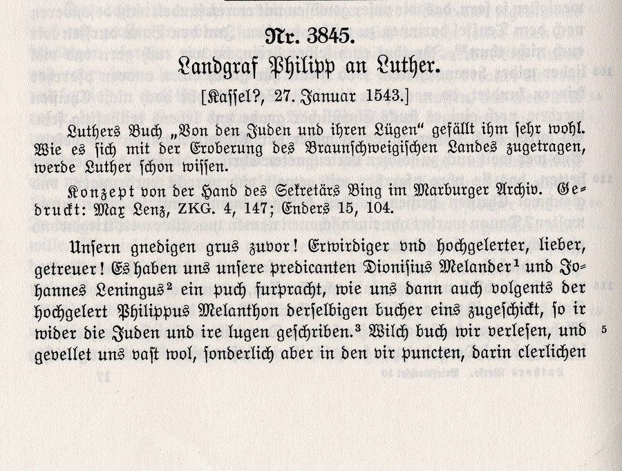 Transkription des Briefes von Landgraf Philipp an Martin Luther vom 27. Januar 1543