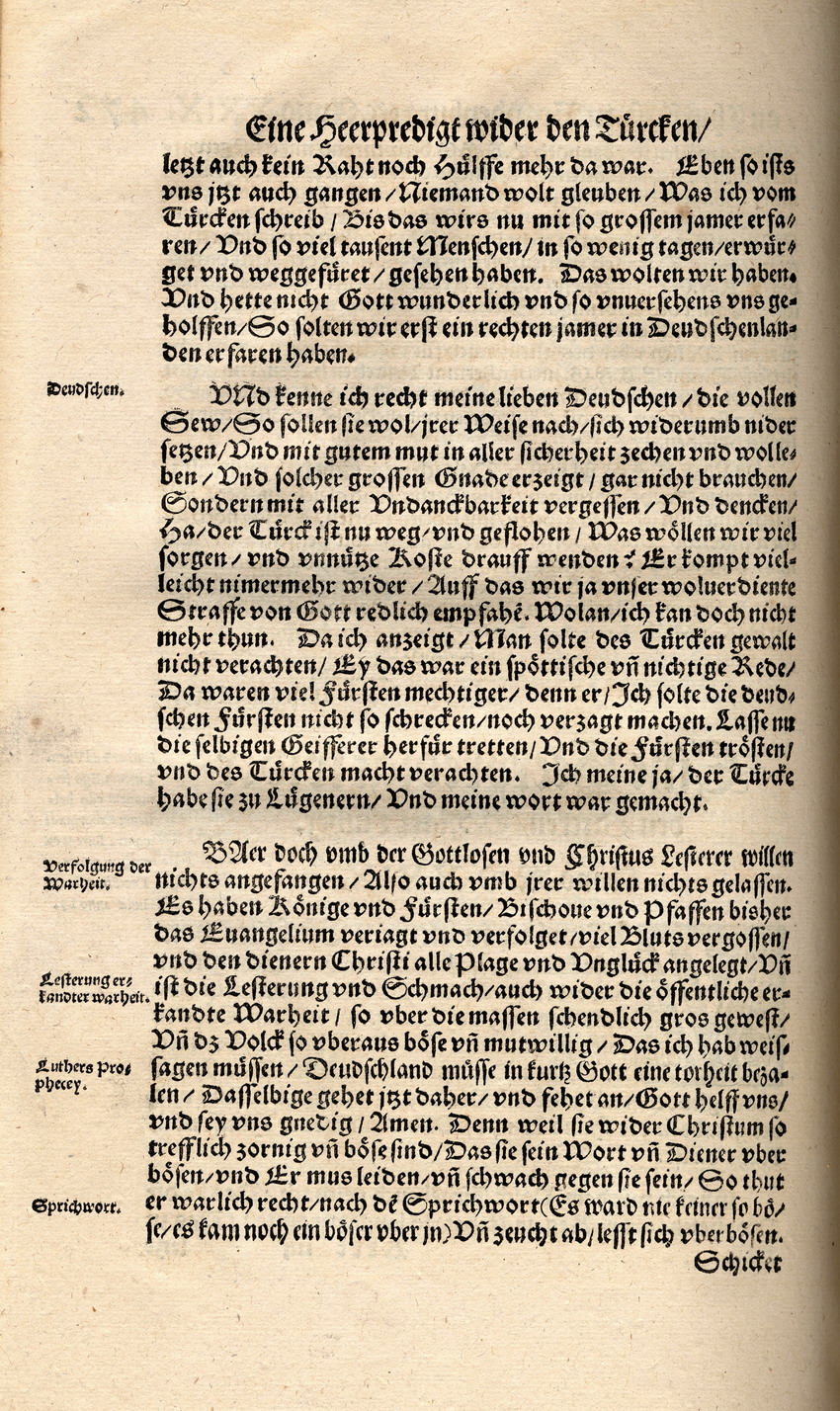Eine Heerpredigt widder den Türcken - Auszüge (1529)