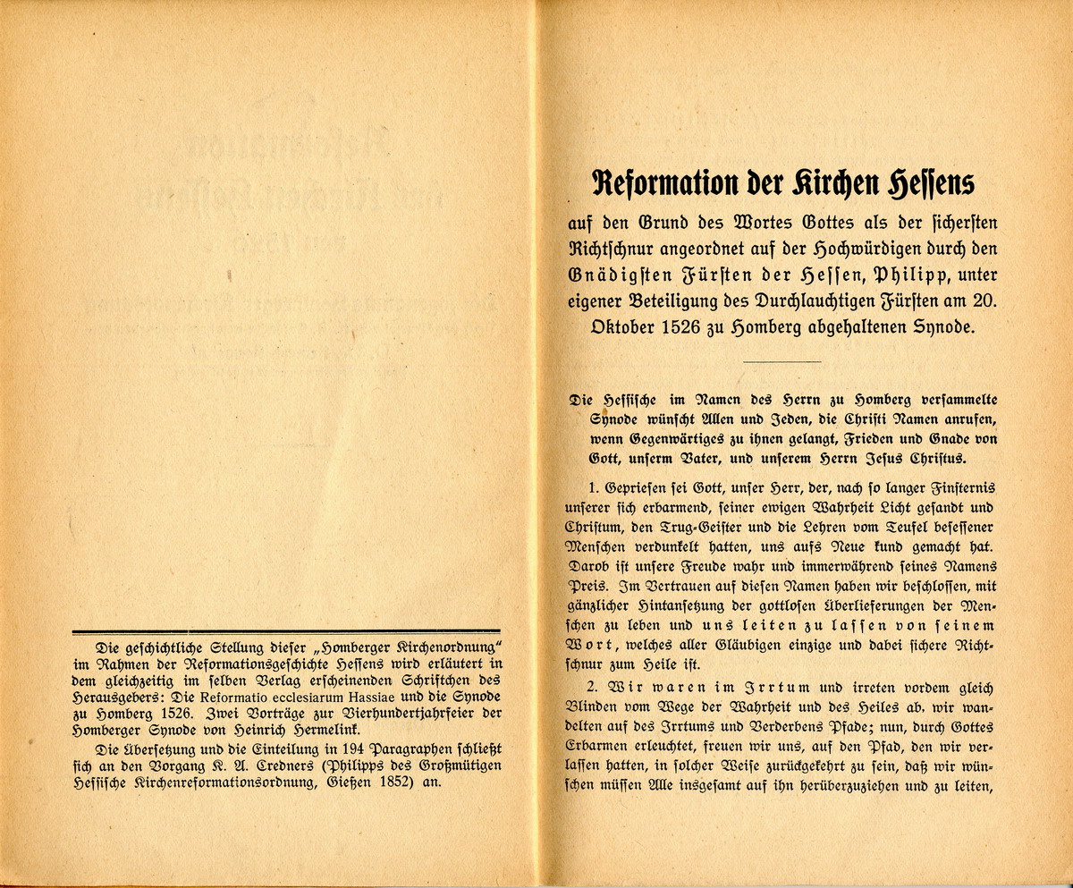 Reformatio Ecclesiarum Hassiae. Homberger Kirchenordnung 1526