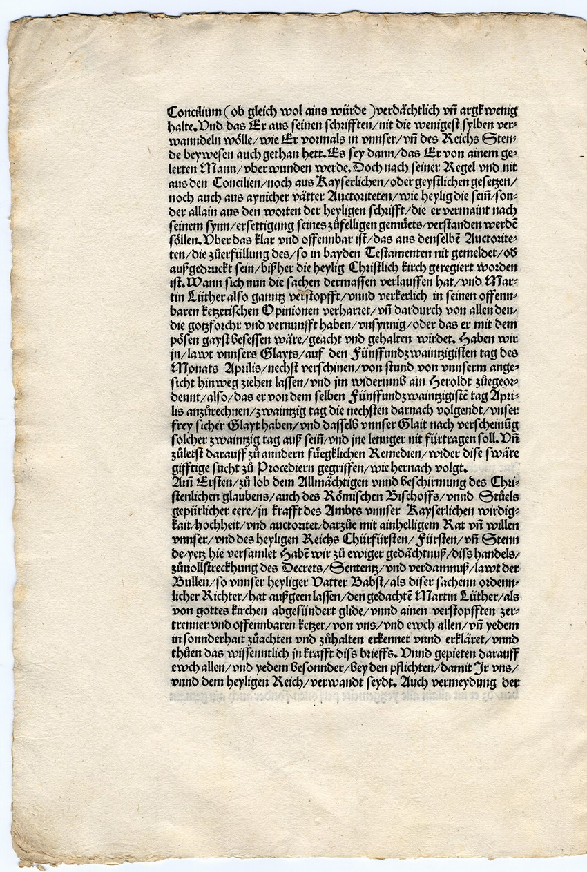 Das Wormser Edikt Kaiser Karls V. gegen Luther, 26. Mai 1521 [Druckfassung 1521 mit Begleitbrief Kaiser Karls V.]