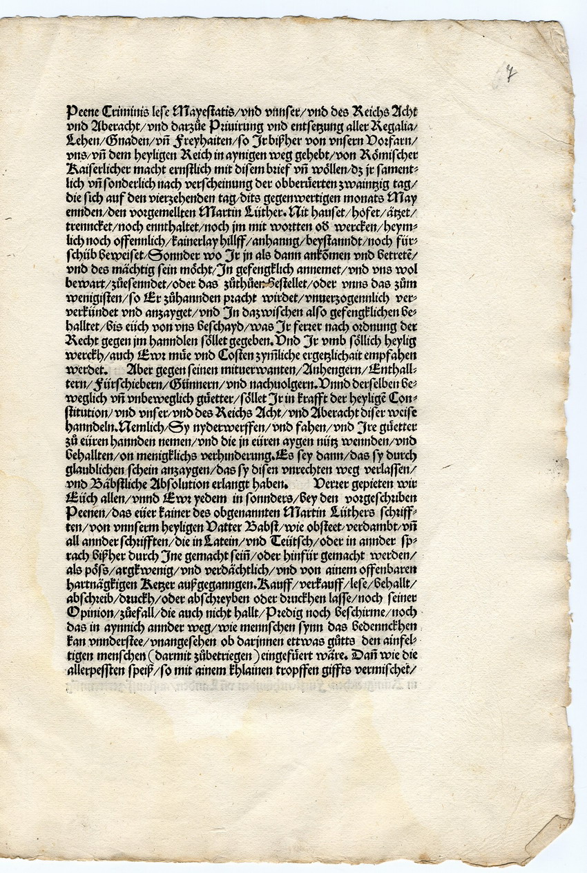 Das Wormser Edikt Kaiser Karls V. gegen Luther, 26. Mai 1521 [Druckfassung 1521 mit Begleitbrief Kaiser Karls V.]
