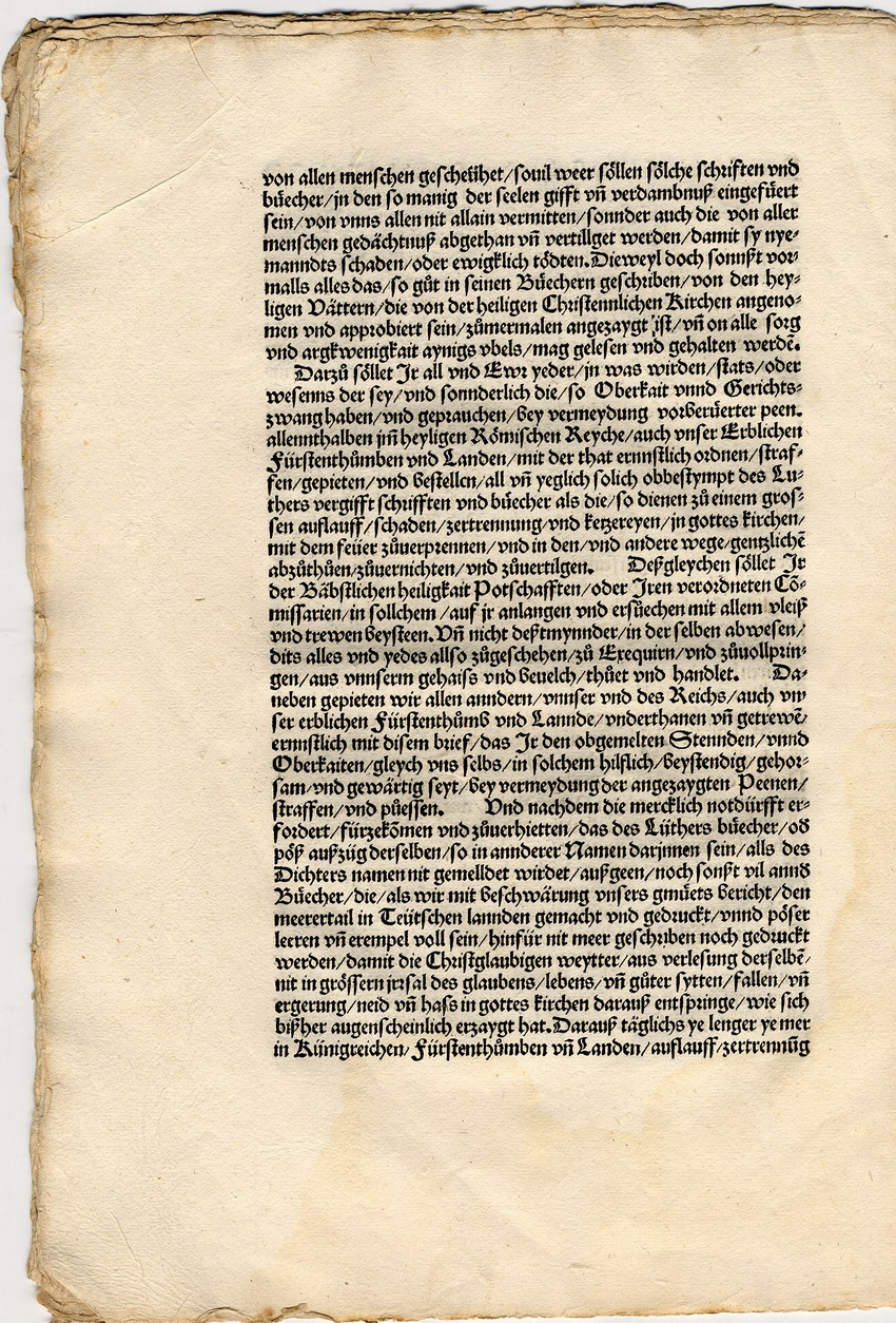 Das Wormser Edikt Kaiser Karls V. gegen Luther, 26. Mai 1521 [Druckfassung 1521 mit Begleitbrief Kaiser Karls V.]