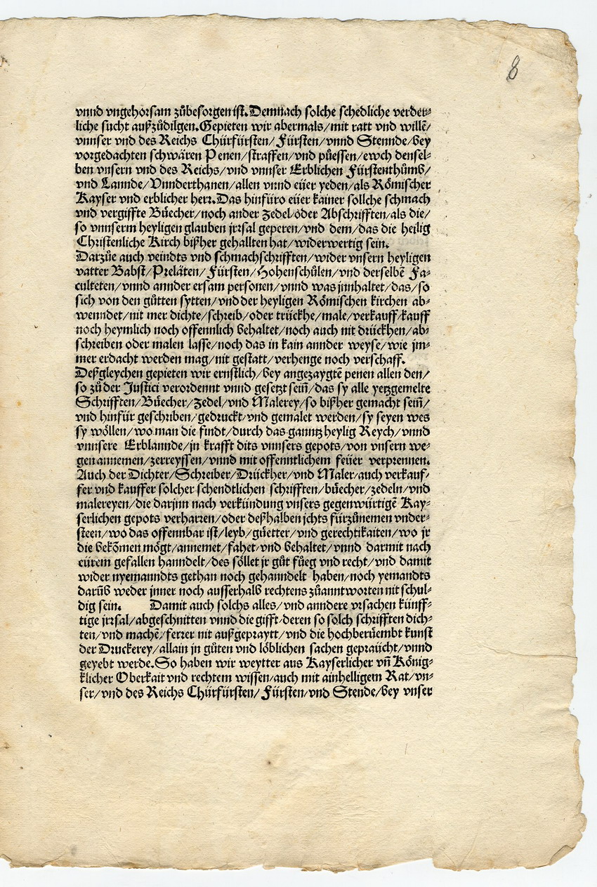 Das Wormser Edikt Kaiser Karls V. gegen Luther, 26. Mai 1521 [Druckfassung 1521 mit Begleitbrief Kaiser Karls V.]