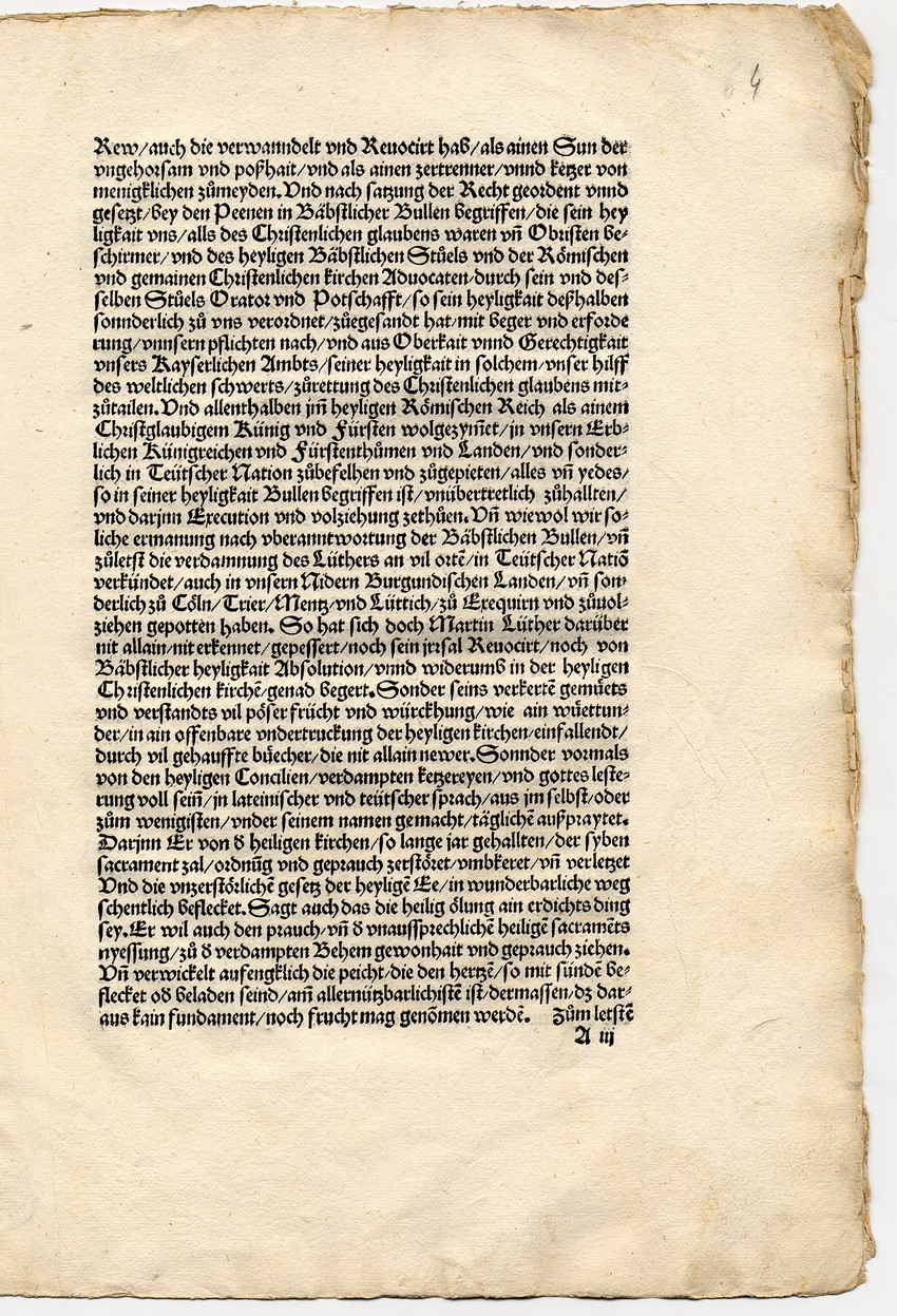 Das Wormser Edikt Kaiser Karls V. gegen Luther, 26. Mai 1521 [Druckfassung 1521 mit Begleitbrief Kaiser Karls V.]