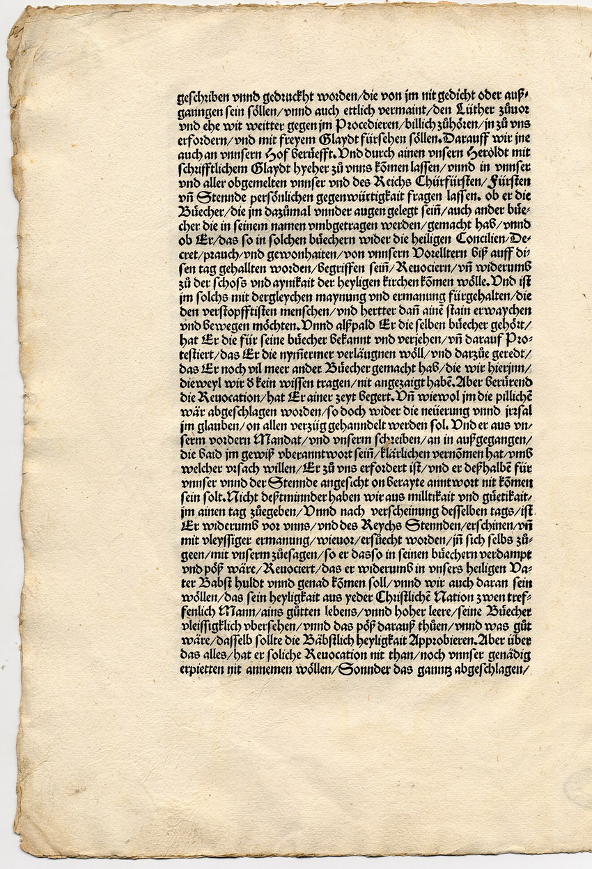 Das Wormser Edikt Kaiser Karls V. gegen Luther, 26. Mai 1521 [Druckfassung 1521 mit Begleitbrief Kaiser Karls V.]