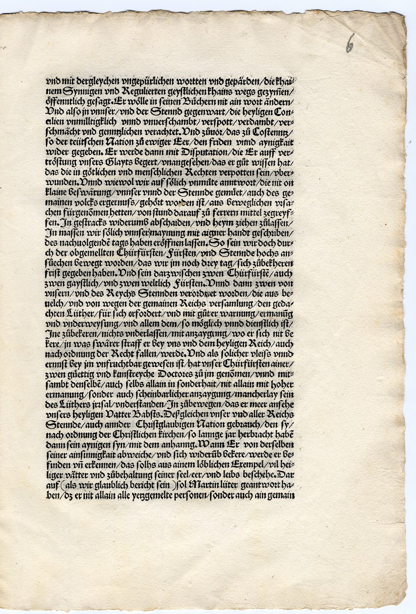 Das Wormser Edikt Kaiser Karls V. gegen Luther, 26. Mai 1521 [Druckfassung 1521 mit Begleitbrief Kaiser Karls V.]