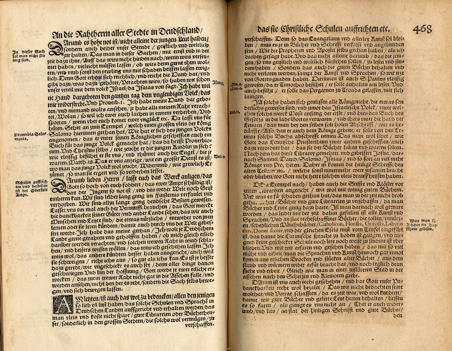 Luther, Ratsherrenschrift 1524 "Der Deutschen Geschichte und Sprüche weiß niemand" [Druckfassung Jena 1555]