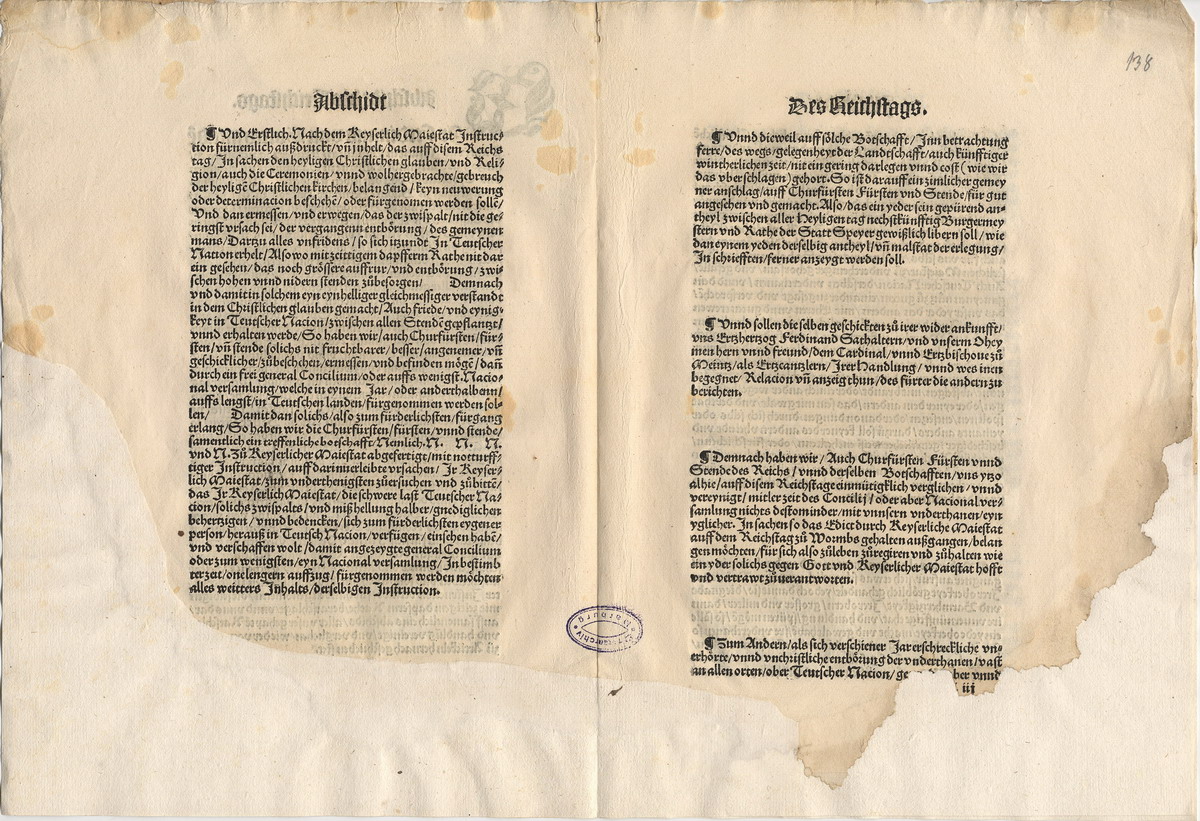 Abschied des Reichstages zu Speyer, 27. August 1526