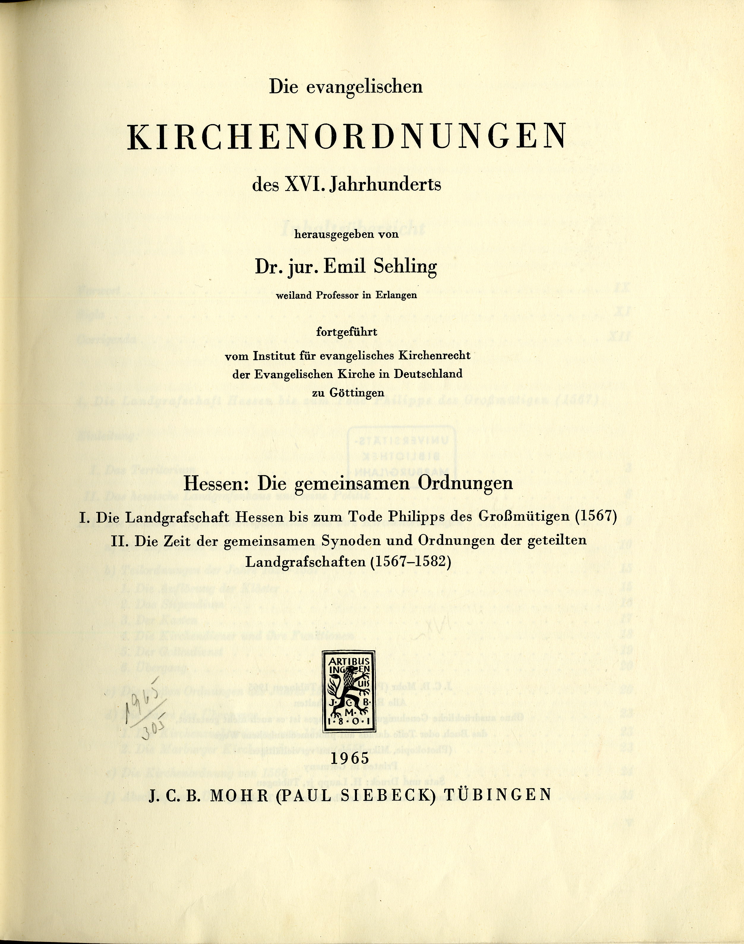 Die Ziegenhainer Kirchenzuchtordnung: Ordnung der Christlichen Kirchenzucht für die Kirchen im Fürstentum Hessen, 1939 [Sehling, 1965]