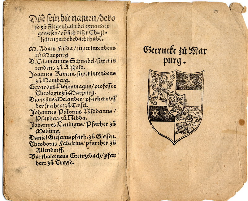 Ziegenhainer Kirchenzuchtordnung: Ordenung der Christlichen Kirchenzucht Für die Kirchen im Fürstenthumb Hessen, Originaldruck 1539