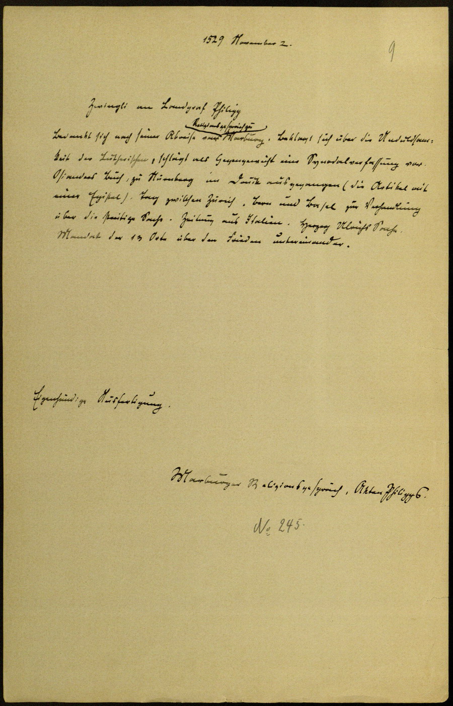 Zwingli an Landgraf Philipp nach dem Marburger Religionsgespräch, 2. November 1529