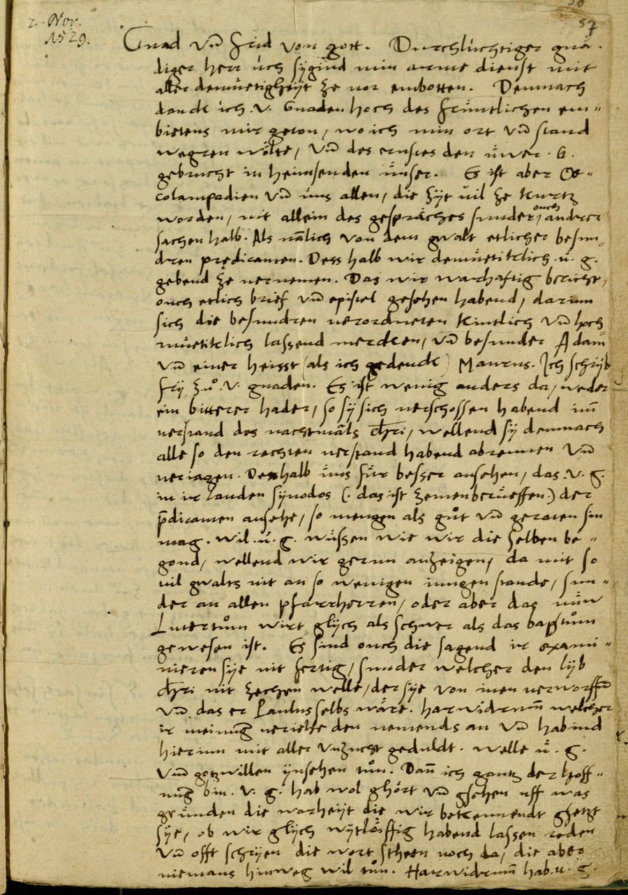 Zwingli an Landgraf Philipp nach dem Marburger Religionsgespräch, 2. November 1529