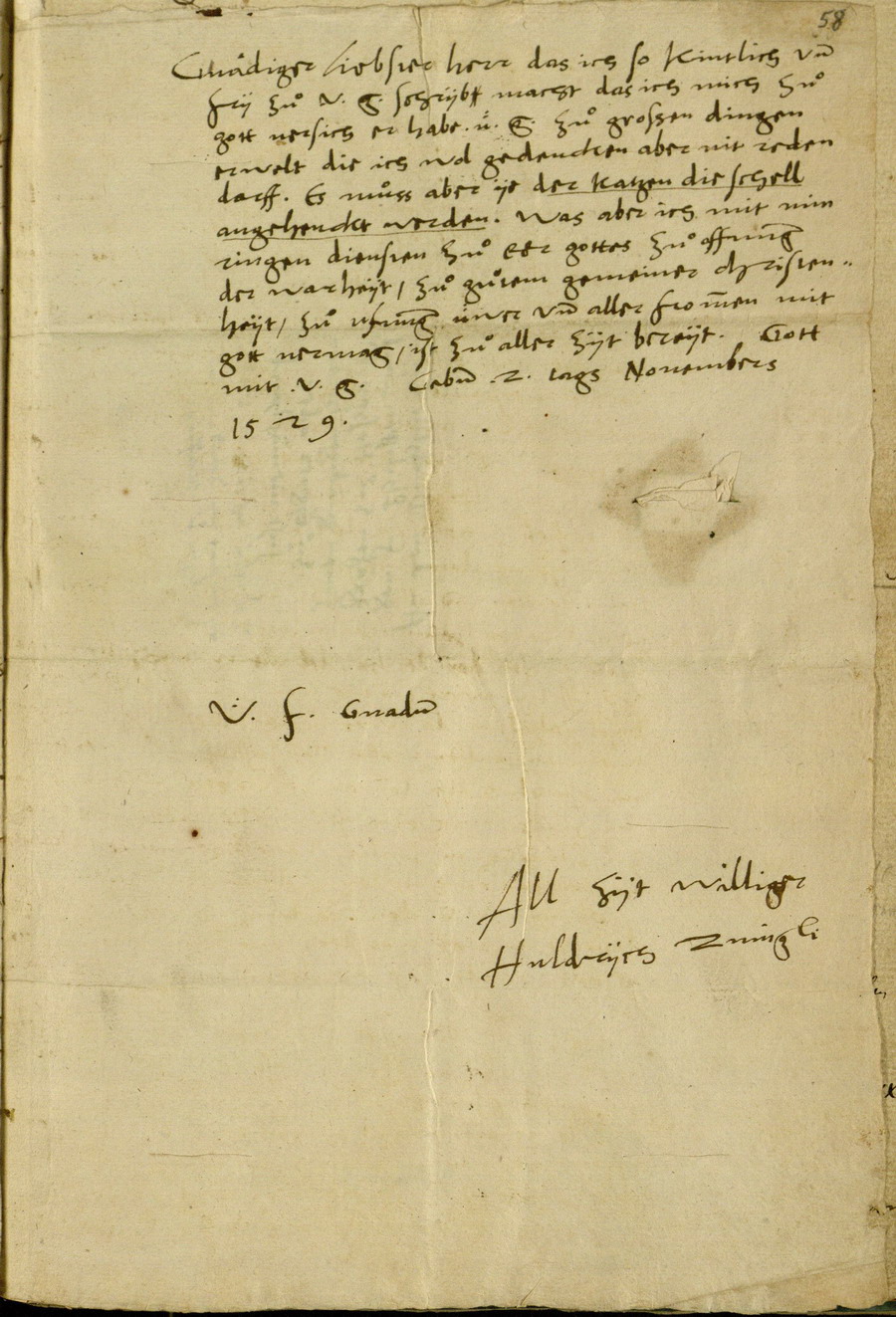 Zwingli an Landgraf Philipp nach dem Marburger Religionsgespräch, 2. November 1529