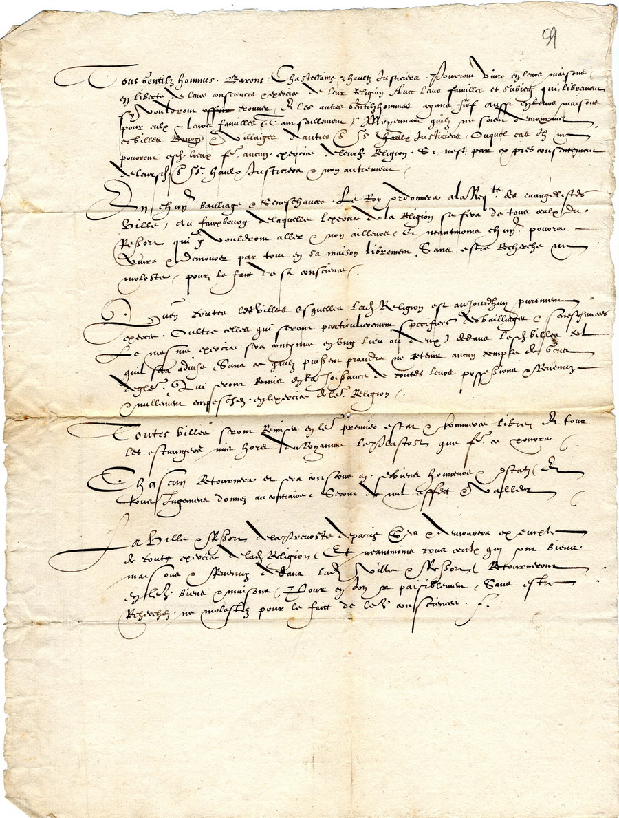 Louis I. de Bourbon, Prinz von Condé [Ludwig von Bourbon]  an Landgraf Philipp von Hessen, mit Conditionis pacis,13. März 1563 (Orleans)