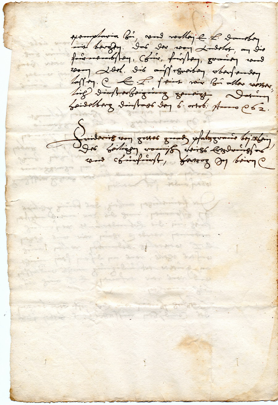 Kurfürst Friedrich III. von der Pfalz an Landgraf Philipp von Hessen, 6. Oktober 1562 Heidelberg