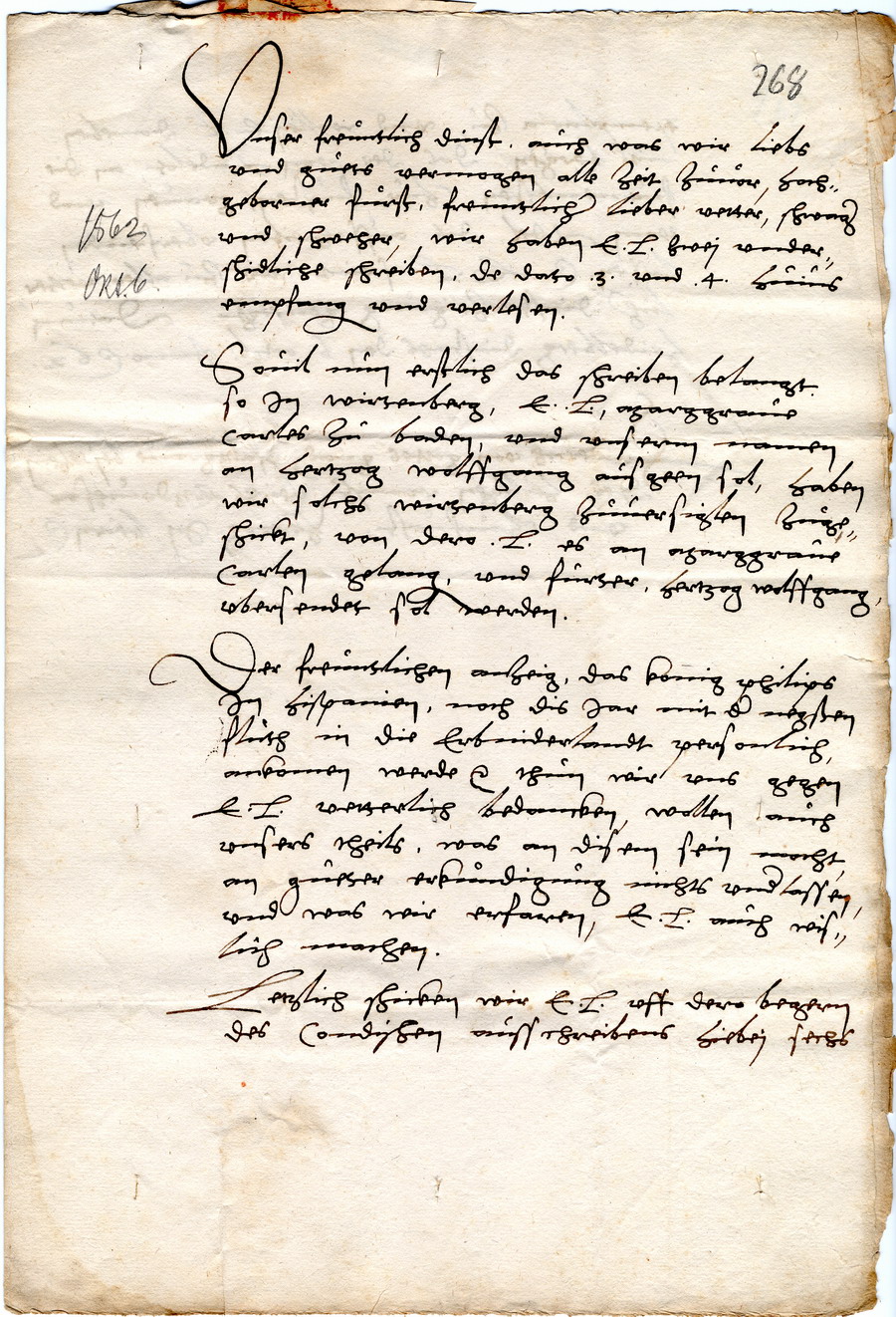 Kurfürst Friedrich III. von der Pfalz an Landgraf Philipp von Hessen, 6. Oktober 1562 Heidelberg