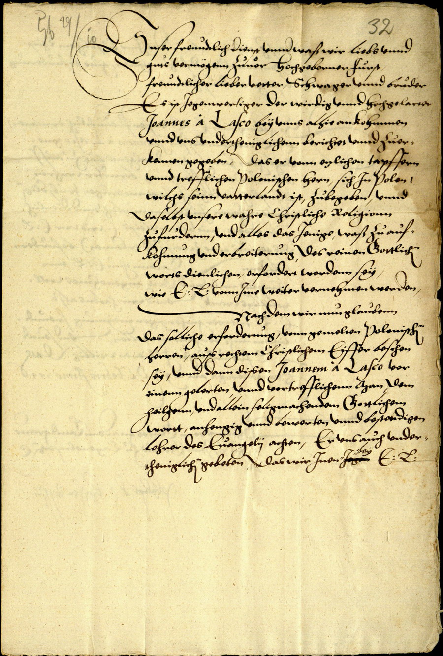 Landgraf Philipp von Hessen an Kurfürst August von Sachsen, mit der Bitte um Unterstützung von Johannes Lasco bei der Verbreitung der evangelischen Lehre in Polen, 1556 Oktober 29