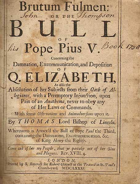 Exkommunikationsbulle gegen Königin Elisabeth I., 1570