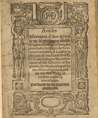 Die 39 Artikel der Glaubensgrundsätze der Anglikanischen Kirche, 1571