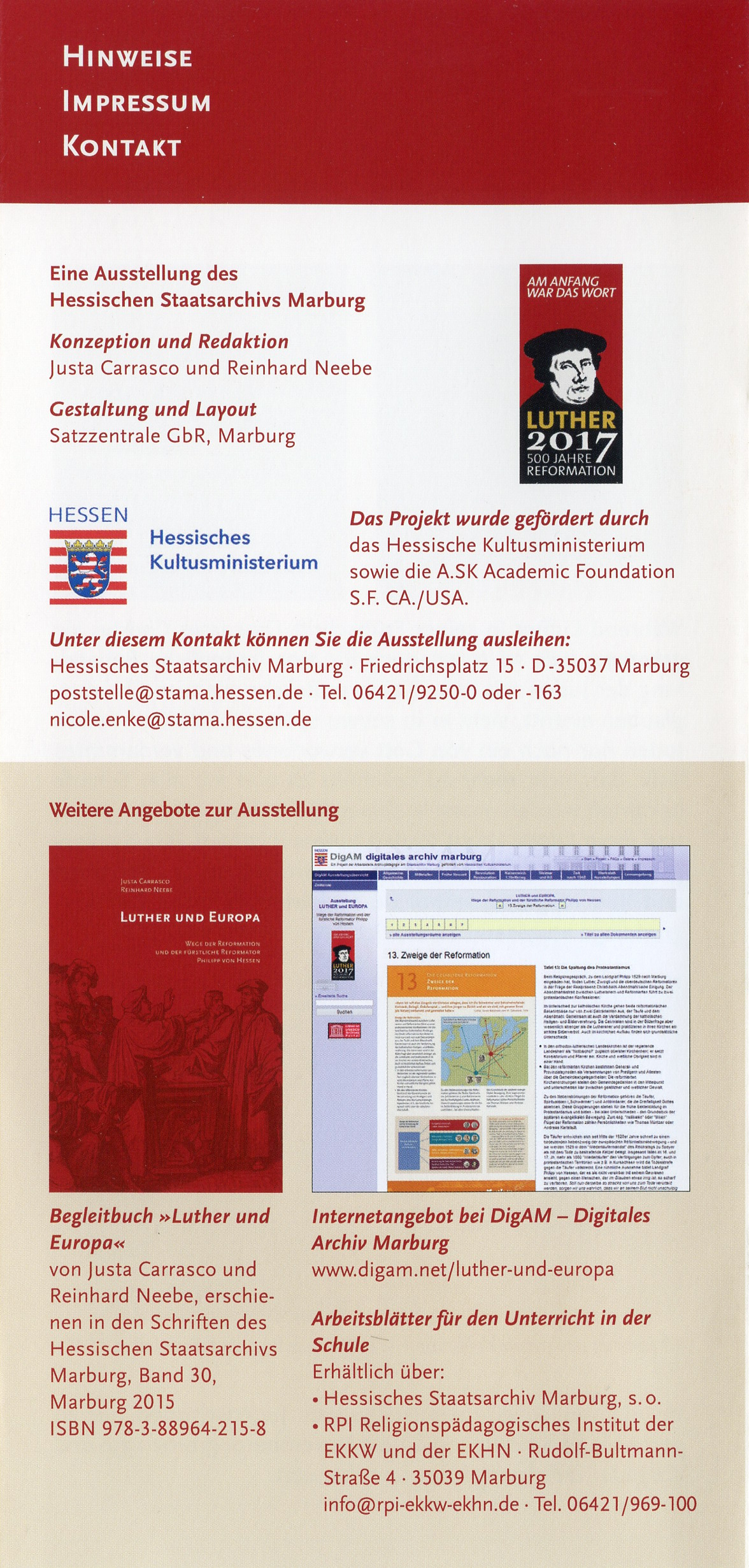 Tafelaustellung "LUTHER und EUROPA" - Flyer