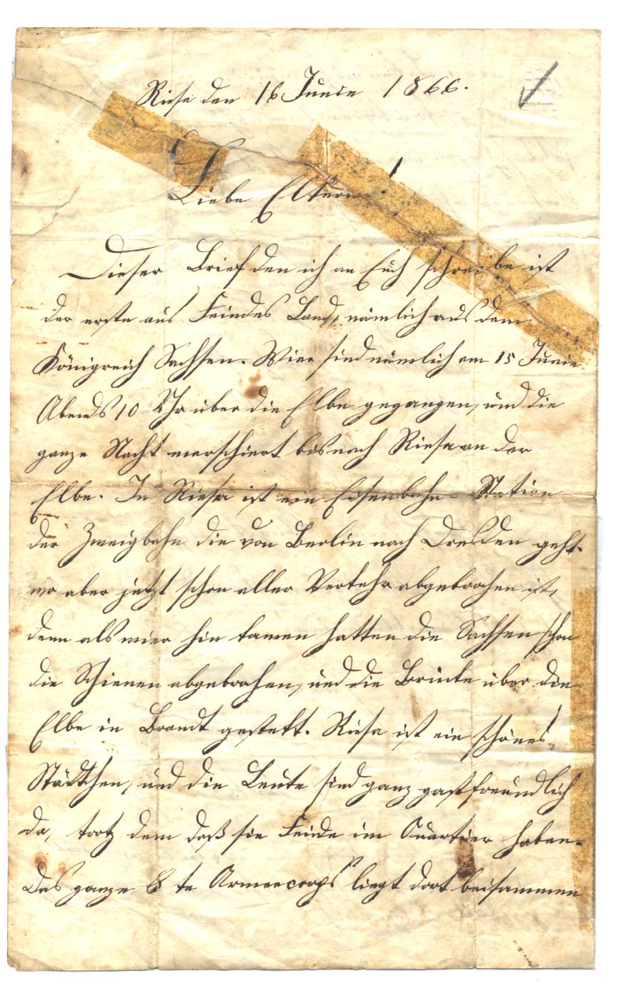 Brief vom 16. Juni 1866 aus Riesa