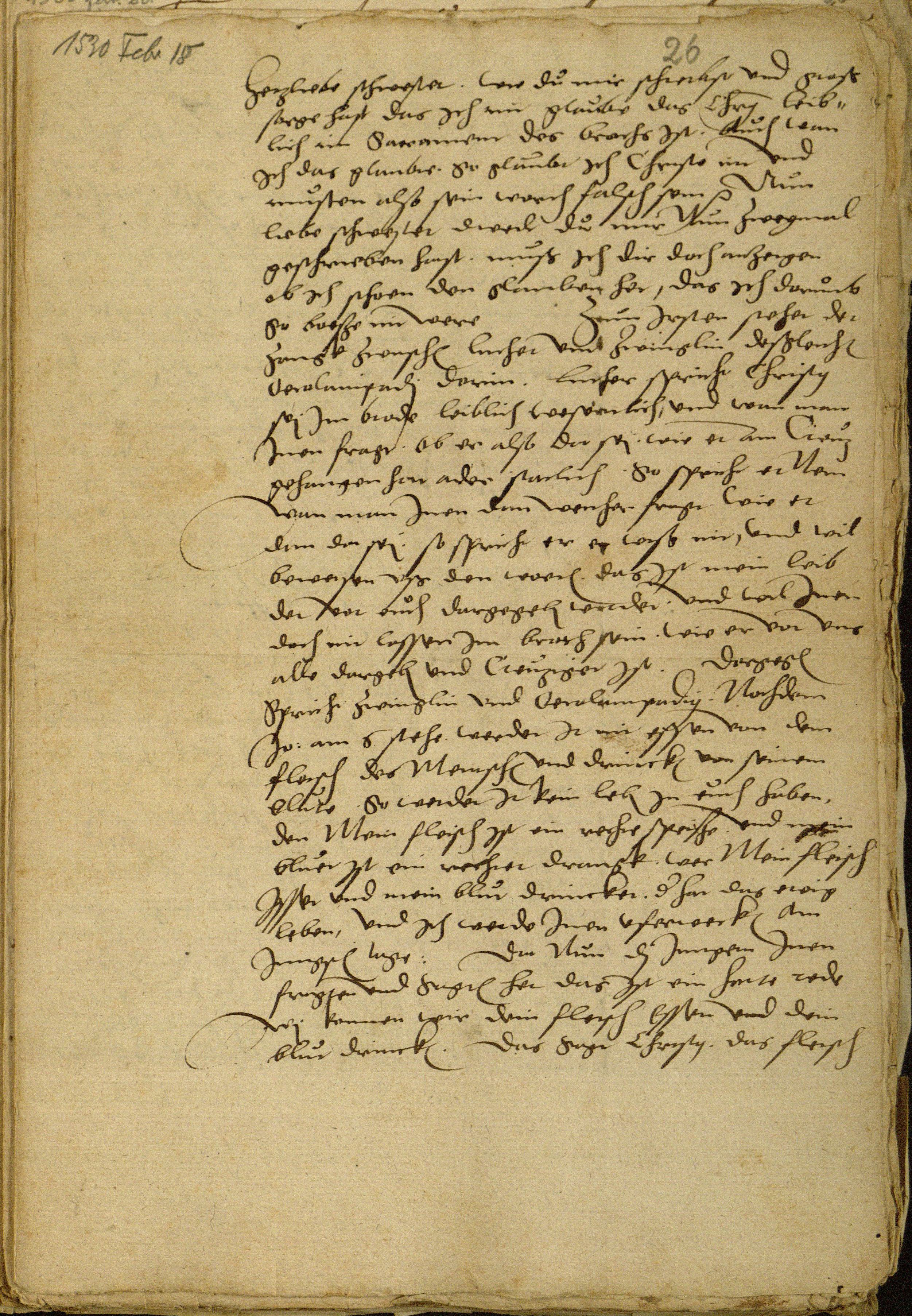 Landgraf Philipp von Hessen zum Abendmahlsstreit zwischen Zwingli und Luther. Brief an Elisabeth von Sachsen-Rochlitz, 20. Februar 1530 [ungekürzt]