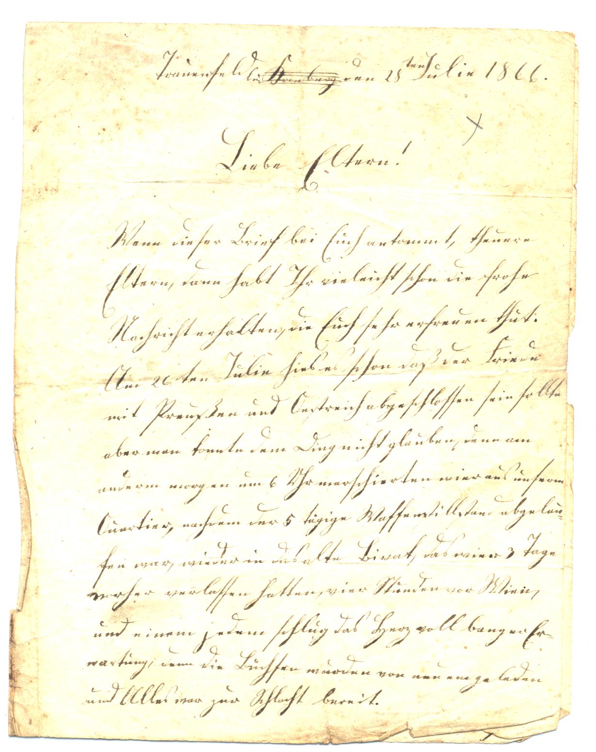 Brief vom 28. Juli 1866 aus Trauenfels