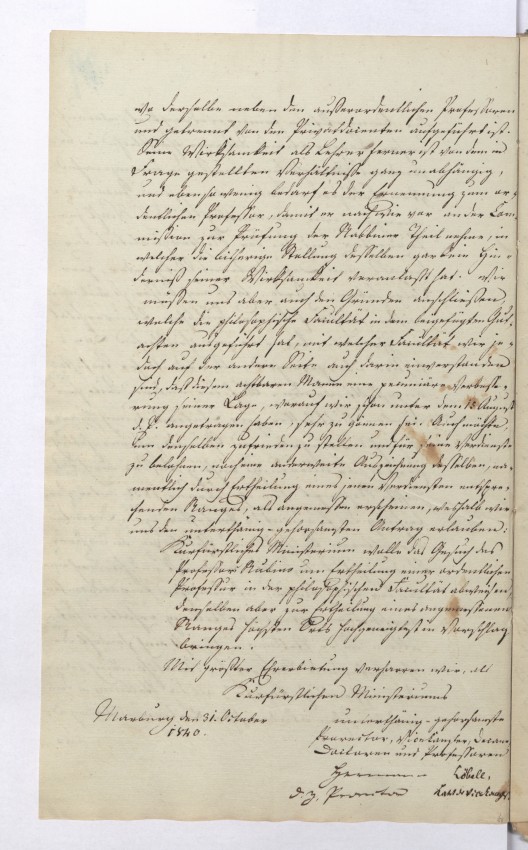 Ablehnung der Berufung Joseph Rubinos auf eine ordentliche Professur seitens des Akademischen Senats der Universität Marburg. Schreiben an das Ministerium des Innern