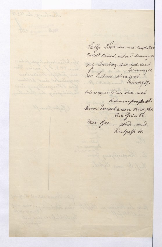 Gründung eines Vereins jüdischer Studenten an der Universität Marburg im Jahr 1906. Gesuch der Studierenden.