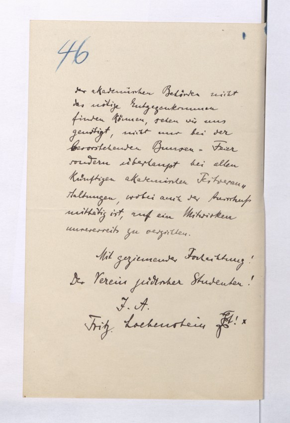 Gründung eines Vereins jüdischer Studenten an der Universität Marburg im Jahr 1906. Gesuch der Studierenden.