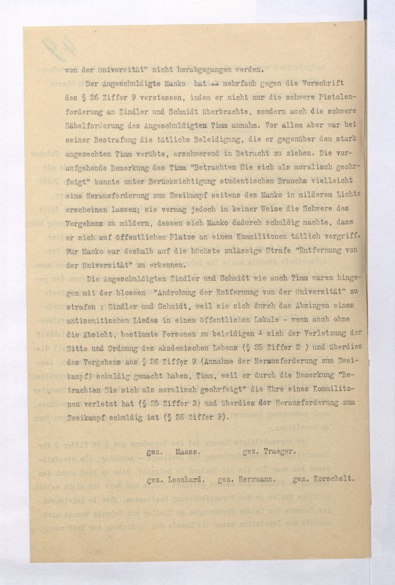 Gründung eines Vereins jüdischer Studenten an der Universität Marburg im Jahr 1906. Stellungnahme des Universitätsrichters Dr. Theodor Jeß.