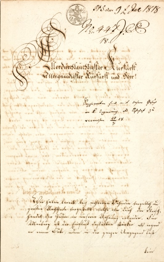 Bericht der Marburger Fleischerzunft an den Kurfürsten Wilhelm I. 