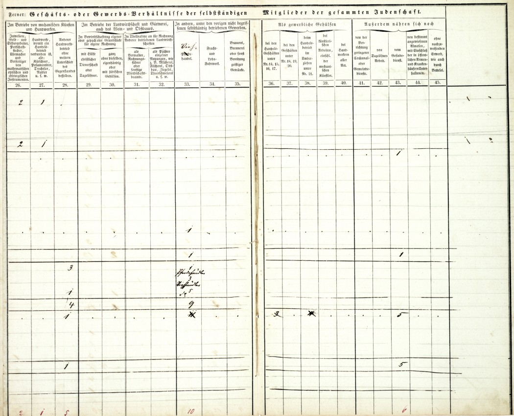Übersicht der persönlichen und gewerblichen Verhältnisse der Juden 1858 im Kreise Marburg
