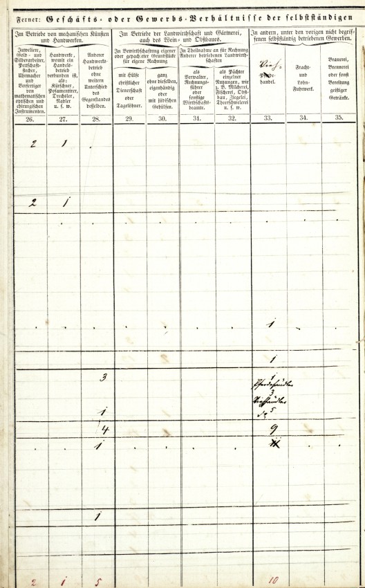 Übersicht der persönlichen und gewerblichen Verhältnisse der Juden 1858 im Kreise Marburg