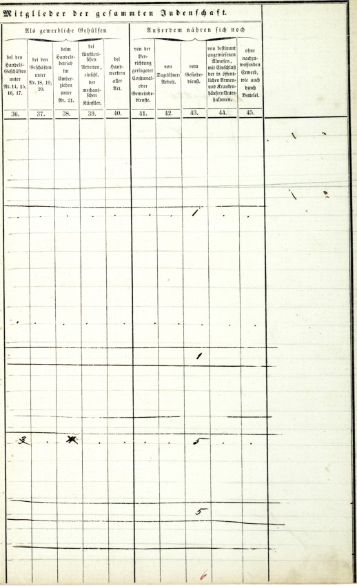 Übersicht der persönlichen und gewerblichen Verhältnisse der Juden 1858 im Kreise Marburg